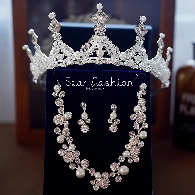 Perak Pernikahan Bridal Prom Kristal Berlian Imitasi Anting Anting Kalung Gelang Mahkota Tiara Perhiasan Set Untuk Pengantin Pernikahan Perhiasan Set Aliexpress