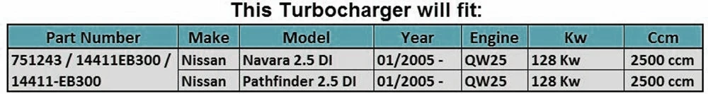 GT2056V Турбокомпрессор полного турбо для Nissan Navara/Pathfinder 2,5 DI QW25 128 кВт 2005 751243 14411-EB300/14411EB300