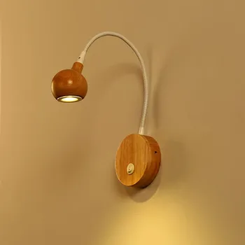 

Nordic real wood bedroom bedside Cafe LED wall lamp