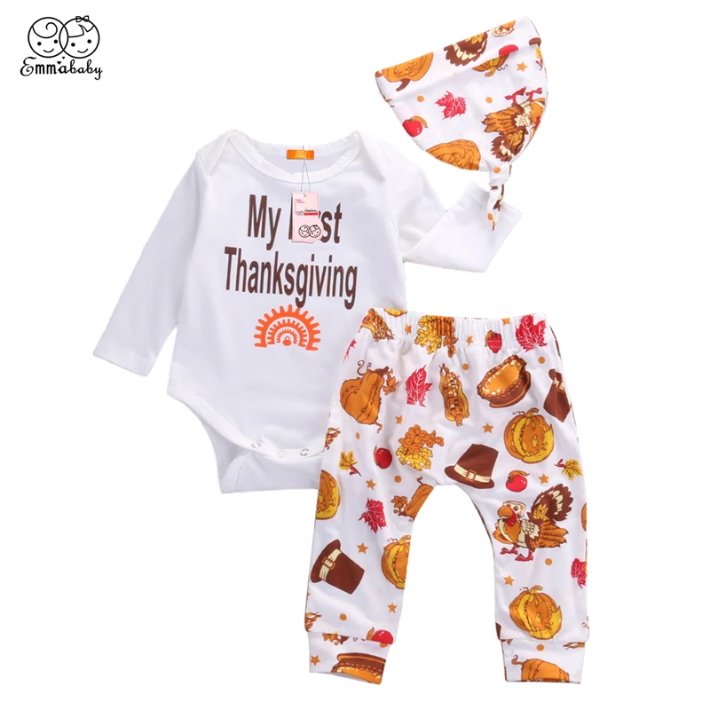 3PCS Cute Newborn Baby Boy Girls Toddler Kids Autumn Thanksgiving Long