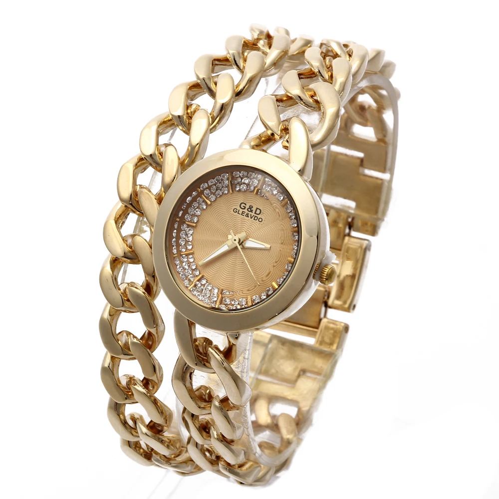 

G&D Women Watch Double Chain Stainless Steel Band Analog Women's Luxury Fashion Quartz Wrist Watches Today's Deal