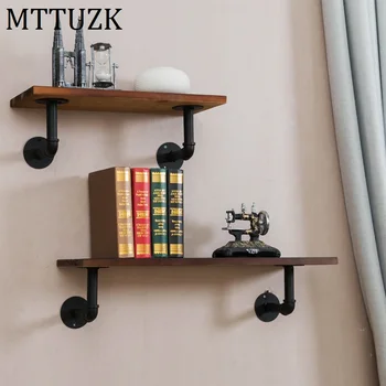 

MTTUZK Wrought iron water pipe shelf bookcase wall shelf wall mounted partition board wall hanging rack Wood shelf