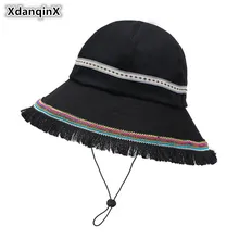 XdanqinX Новинка весны года для женщин's Панама шапки большой козырек хлопок национальный ветер шапки для Новинка модные элегантны