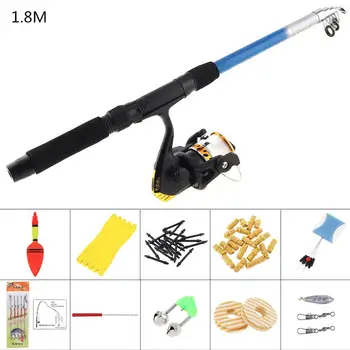 

1.8m Telescopic Fishing Rod Spinning Reel Line Combo Full Kit Set with Carp Fishing Lure Soft Bait Float Hook Swivel Lead Weight