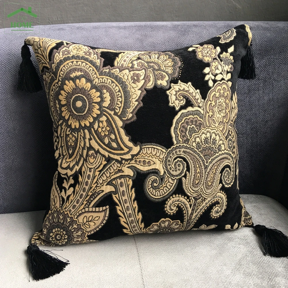 2016 Be Home Fashion Black Chenille Vintage Cushion Cover Tassels