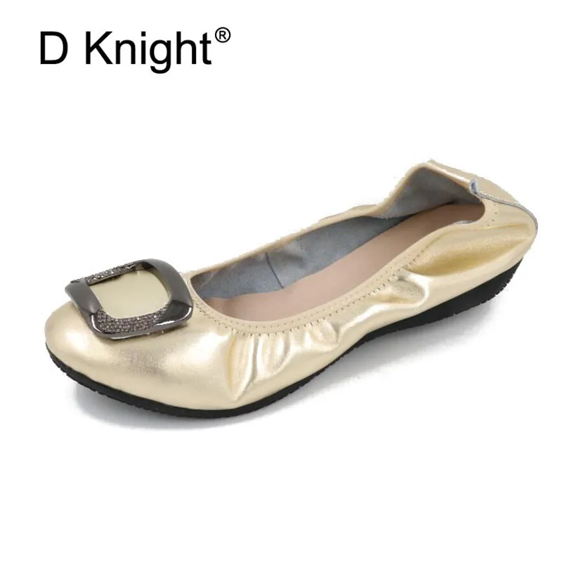 

2018 Cow Muscle Ballet Summer Crystal Metal Buckle Women Genuine Leather Shoes Woman Flat Flexible Nurse Peas Loafer Flats Shoes