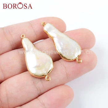 

BOROSA 10pcs Natural Irregular Freshwater Pearl Connector Baroque Pearl Double Charms Diy for Bracelets Making Women Gifts G1675