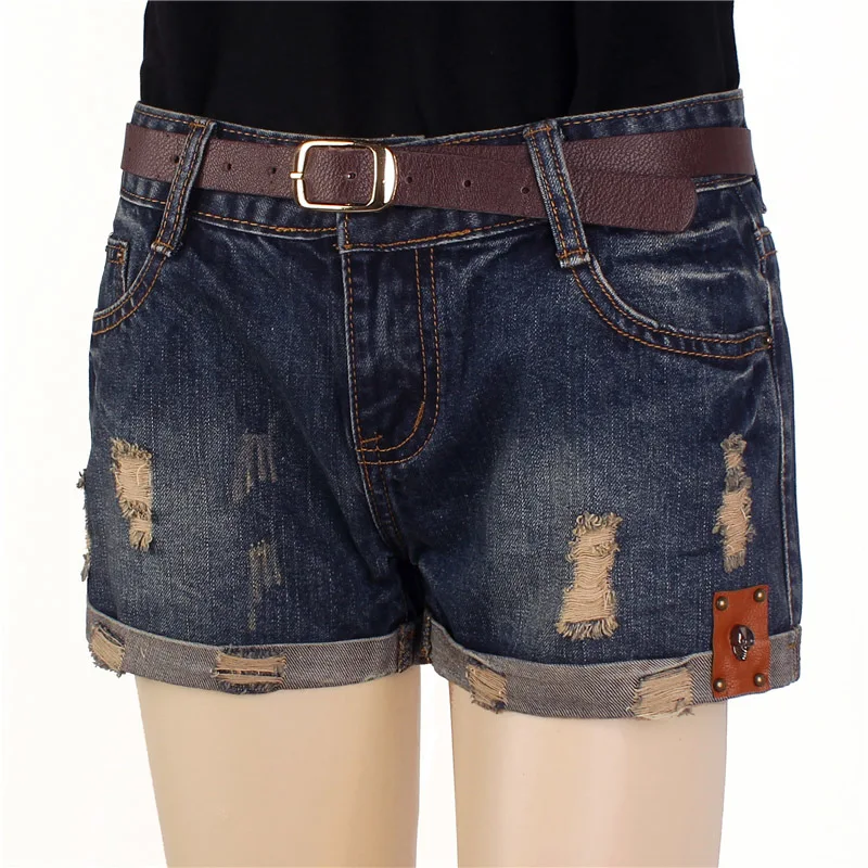 Новые летние Для женщин Мода отверстия черепа Джинсовые шорты модные шорты в уличном стиле джинсы Повседневное рваные шорты без ремня W1698