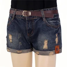 Новые летние Для женщин Мода отверстия черепа Джинсовые шорты модные шорты в уличном стиле джинсы Повседневное рваные шорты без ремня W1698
