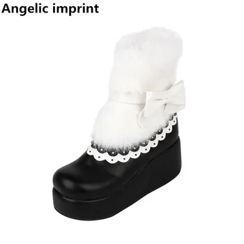 

Angelic imprint mori girl Women winter warm Snow boots lady student lolita ankle Boots woman platform shoes high trifle heels 47