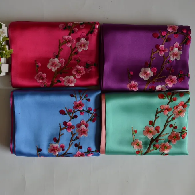 Free shipping Quality silk hand embroidery scarf finished product silk