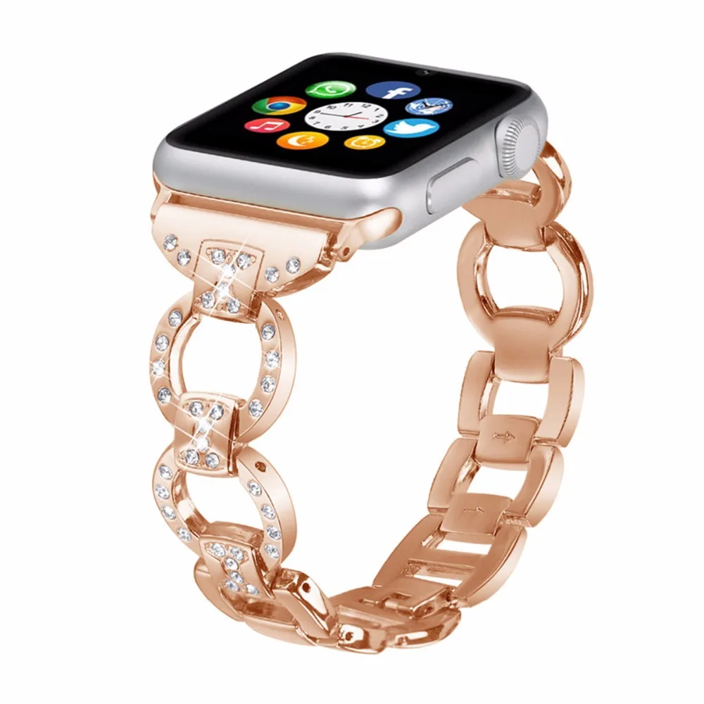 

Bling Stainless Steel bracelet For Apple Watch band strap 42mm/38mm iwatch 3 2 1 band luxury Diamond+metal wrist belt watchband