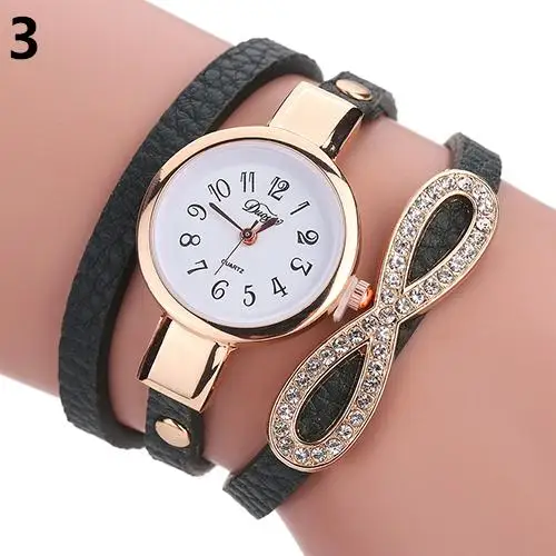 Для женщин Мода горный хрусталь восемь форма искусственного кожаный многослойный браслет наручные часы relogios feminino zegarek часы для женщин