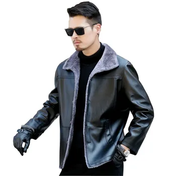 

Newest Fashion man Fur one men plus velvet thick leather jacket Leather coat Men Winter Thicken PU Leather Jackets and parka