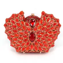 Женский полый Кристалл Вечерний кошелек Золотой горный хрусталь женские клатчи свадебные сумки Красный Подарочная коробка вечерние клатч с бриллиантами