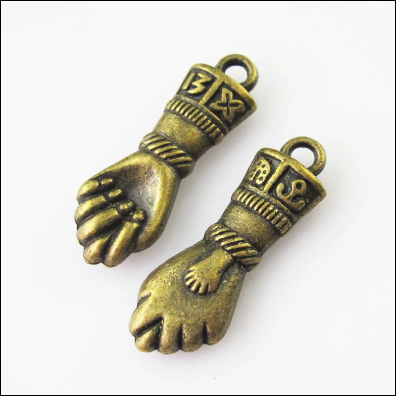 

New 2Pcs Antiqued Bronze Tone 3D Hand Fist Charms Pendants 12x35mm