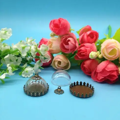 100ets/lot20mm стеклянная полусфера с серебряным/бронзовым покрытием Корона база колпачок набор ожерелье стеклянная подвеска из стеклянного флакона купольная крышка ювелирные изделия - Окраска металла: bronze lace cap