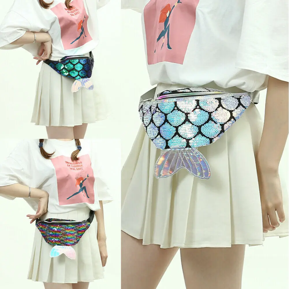 

New Women’s Fanny Pack Colorful Sequin Waist Bag Chest Pouch Shoulder Belt Bag Mermaid Tail Best Gift Present For Children Girls