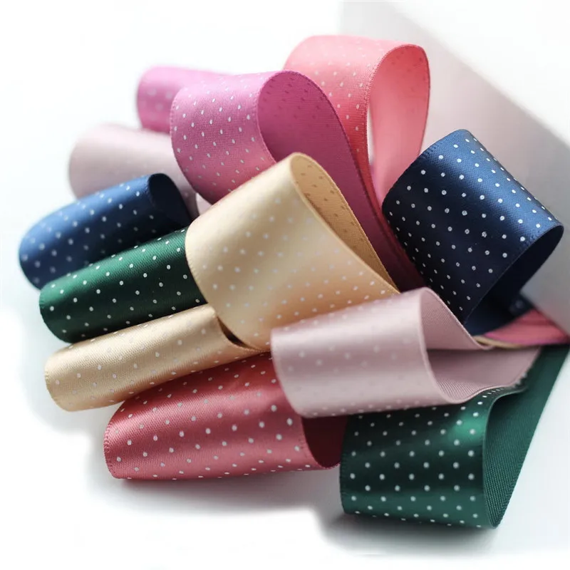 5meter/lot high quality polyester ribbon 25-38mm dot ribbon Elegant style bow gift box material satin ribbon T-047