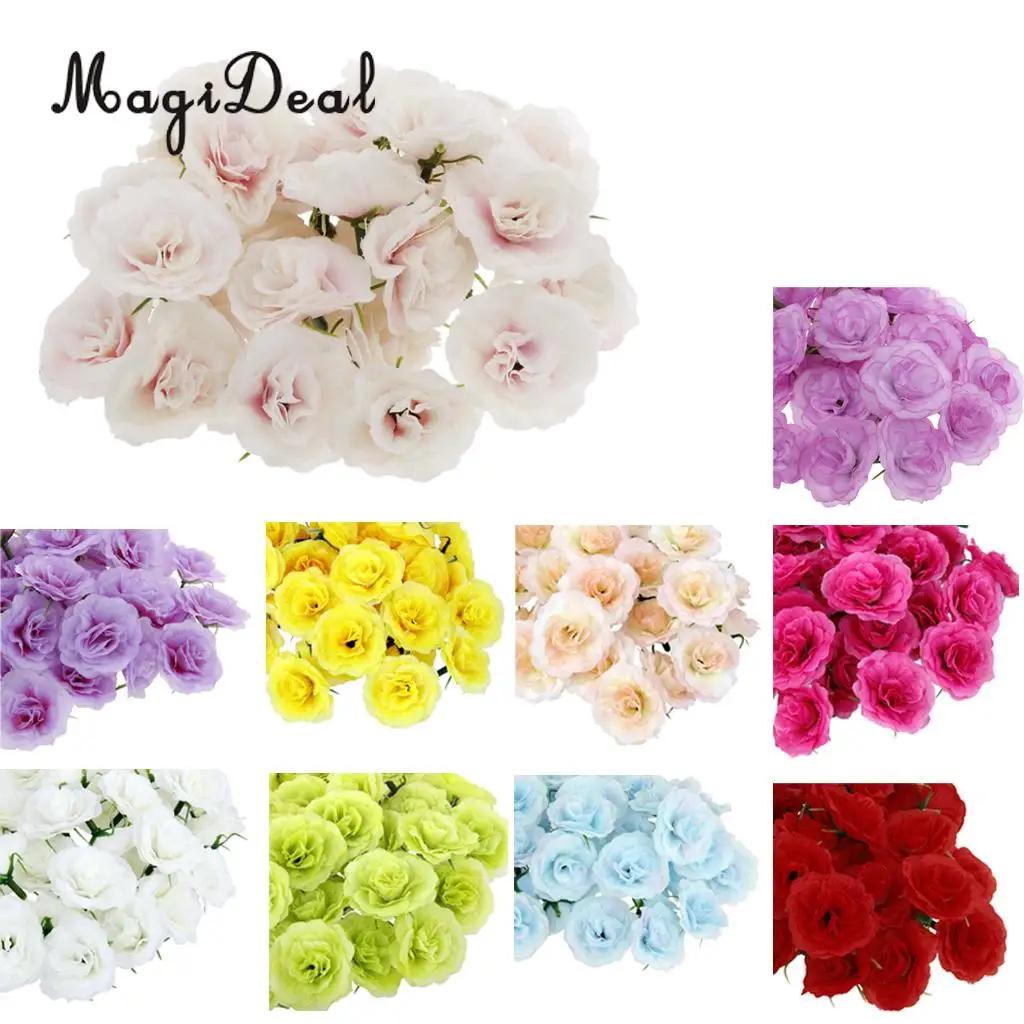 

MagiDeal 50Pcs/Lot Artificial Silk Fake Rose Flower Heads Bulk Handmade DIY Wedding Party Home Decor