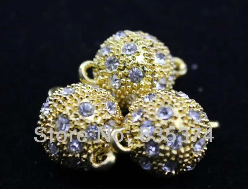 

Free Shipping Jewelry DIY 50pcs 14mm Gold plated Ball Rhinestone Bracelet Necklace Magnetic Clasp,Fashion Jewelry Clasps
