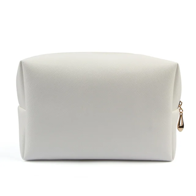 1Pcs Pure White PU Cosmetic Bag Portable Makeup Pouch Make Up Brush