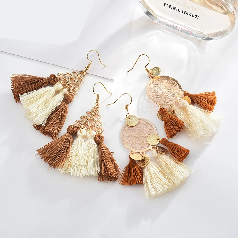 

New Style Women Tassel Earrings Geometric Elements Rope Spike Hollow Bohemian Earrings Exquisite Jewelries Oorbellen Bijoux Sets