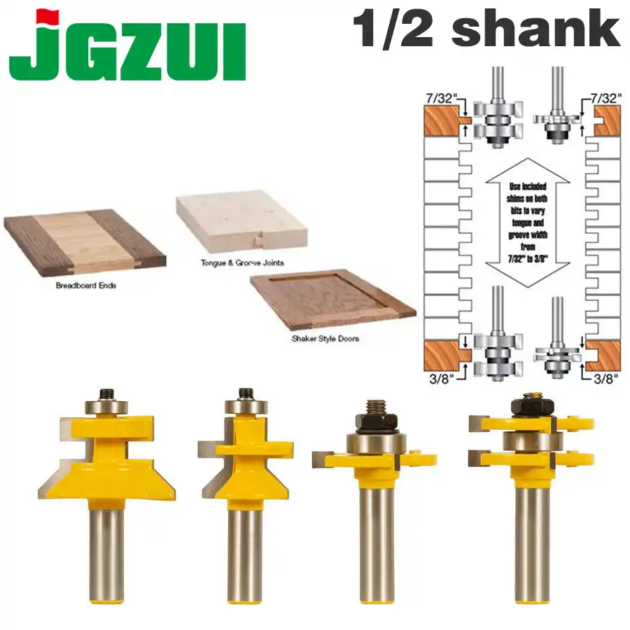 AccOED 4Pcs//Lot Tongue /& Groove and V-notch Router Bit Set 1//2 Shank Router Bit Set For Woodworking Tools