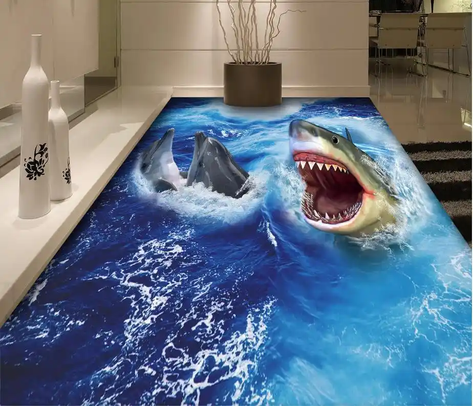 3d bathroom wallpaper waterproof Shark 3D floor pvc self adhesive
