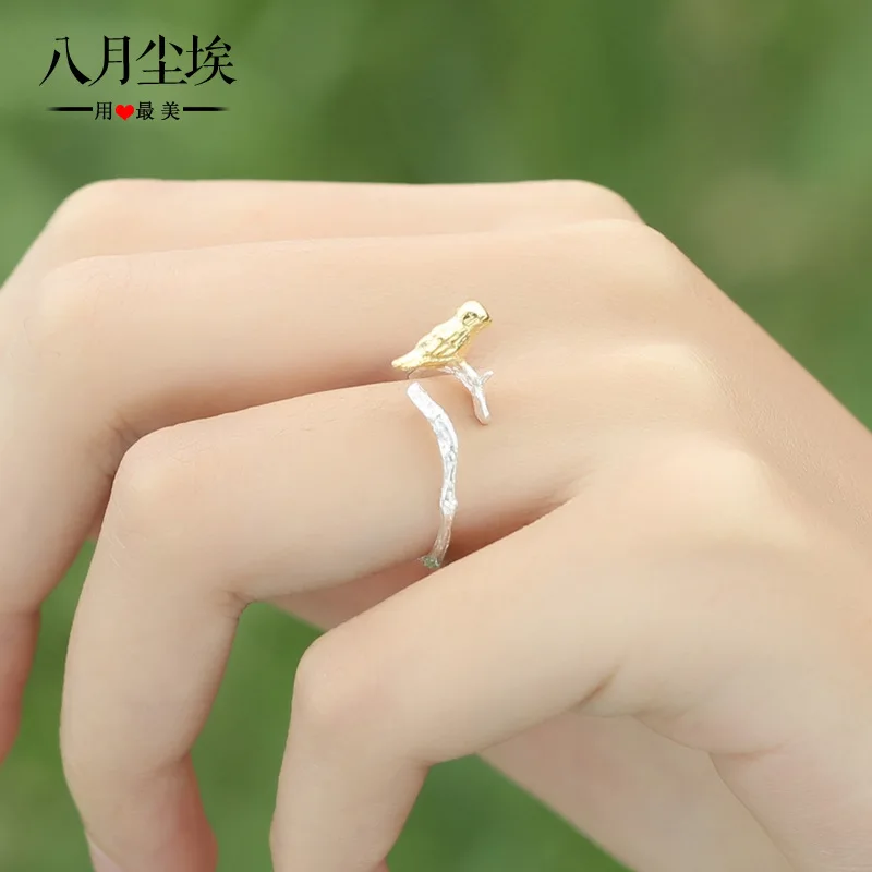 Увеличенные индивидуальные 925 пробы серебряные кольца птицы для женщин Регулируемый размер кольца модные свадебные ювелирные изделия