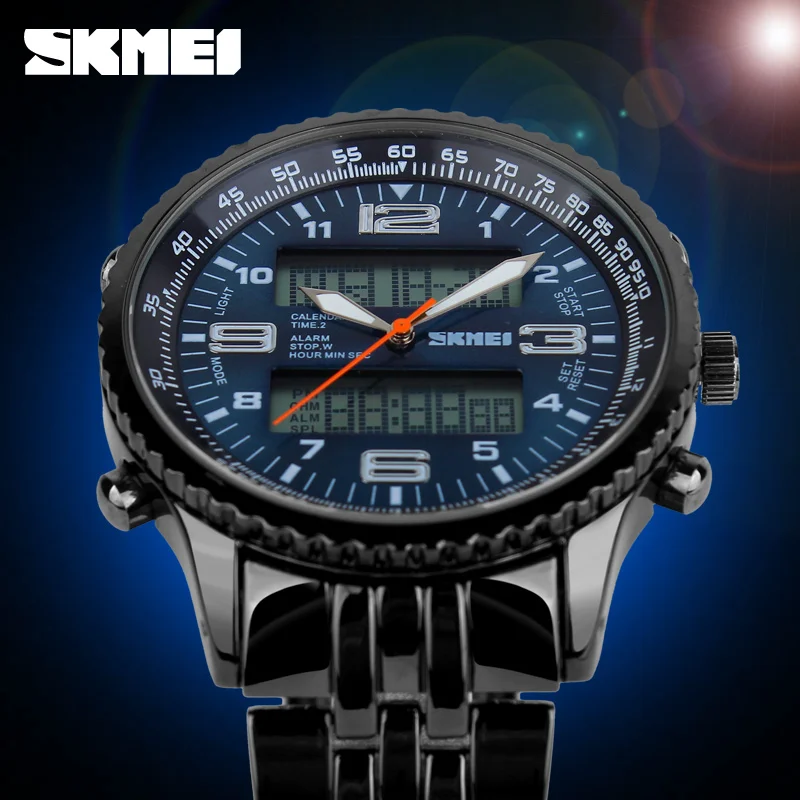 Ceny 2018 nowy SKMEI luksusowa marka mężczyźni zegarki wojskowe pełna stal mężczyźni zegarki sportowe cyfrowe LED zegarki kwarcowe relogio masculino