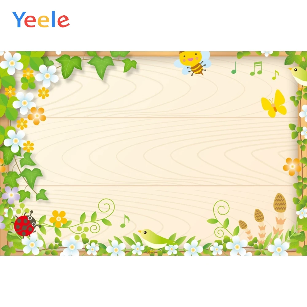

Yeele Simple Wooden Bee Ladybug Leaves Nice Flowers Photography Backdrops Personalized Photographic Backgrounds For Photo Studio
