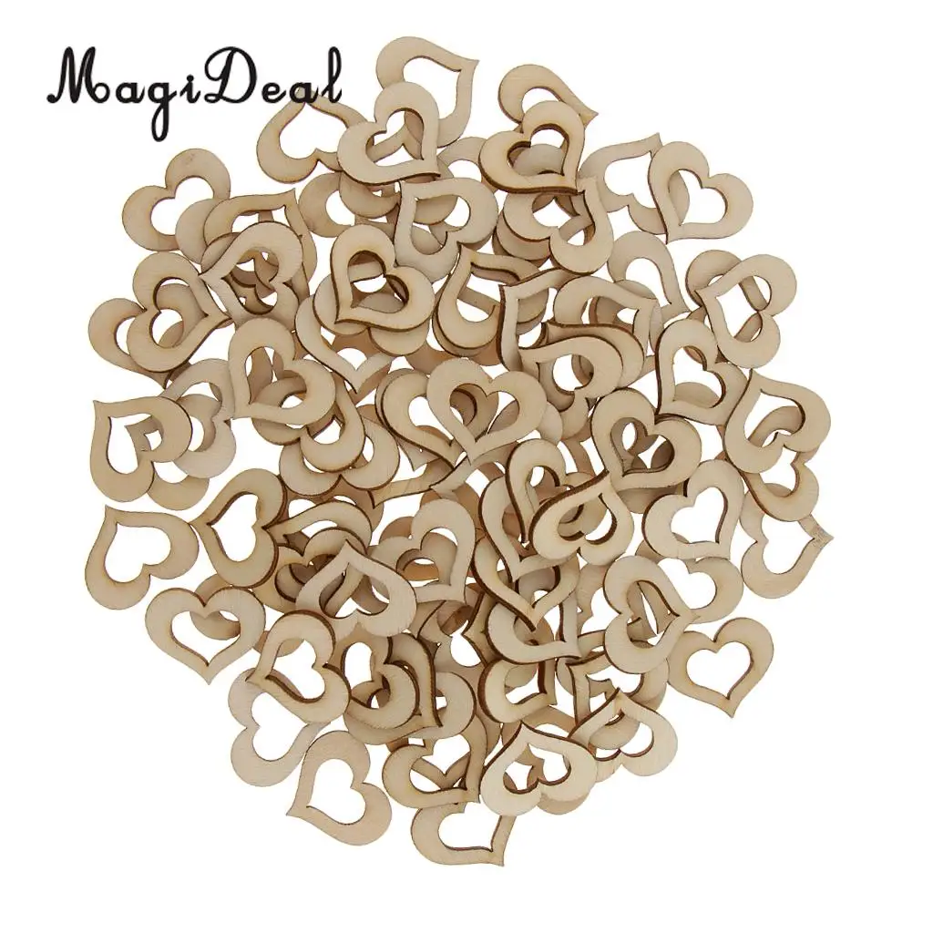 100Pc MDF Cut Wood Hollow Heart Shapes Natural Wooden Embellishment for Wedding Table Scatter Confetti Decoration Ornament Craft