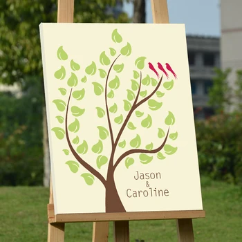 

Amazing Design Romantic Love Bird Wedding Tree Party Decoration Custom Canvas Guest Book Frame Vintage Signature Book for Couple