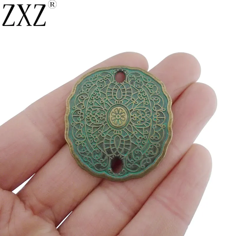 

ZXZ 10pcs Green Verdigris Patina Alloy Oval Disc Connectors Charms Pendants for Bracelet Jewelry Making Findings 39x34mm
