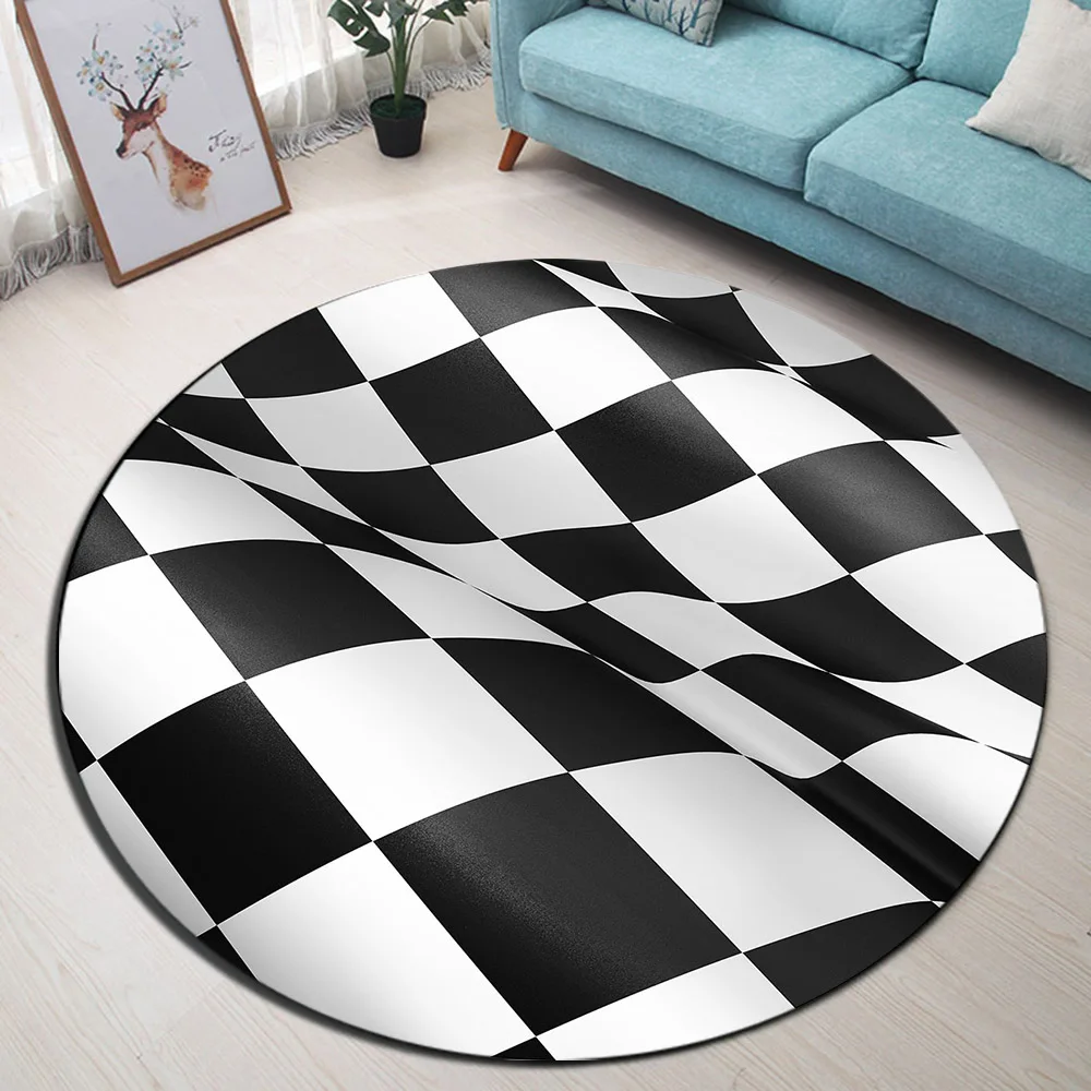 

Round Living Room Floor Cushion Kitchen Bedroom Carpets Bathroom Non-Slip Rugs Home Study Door Area Mat Black And White Squares