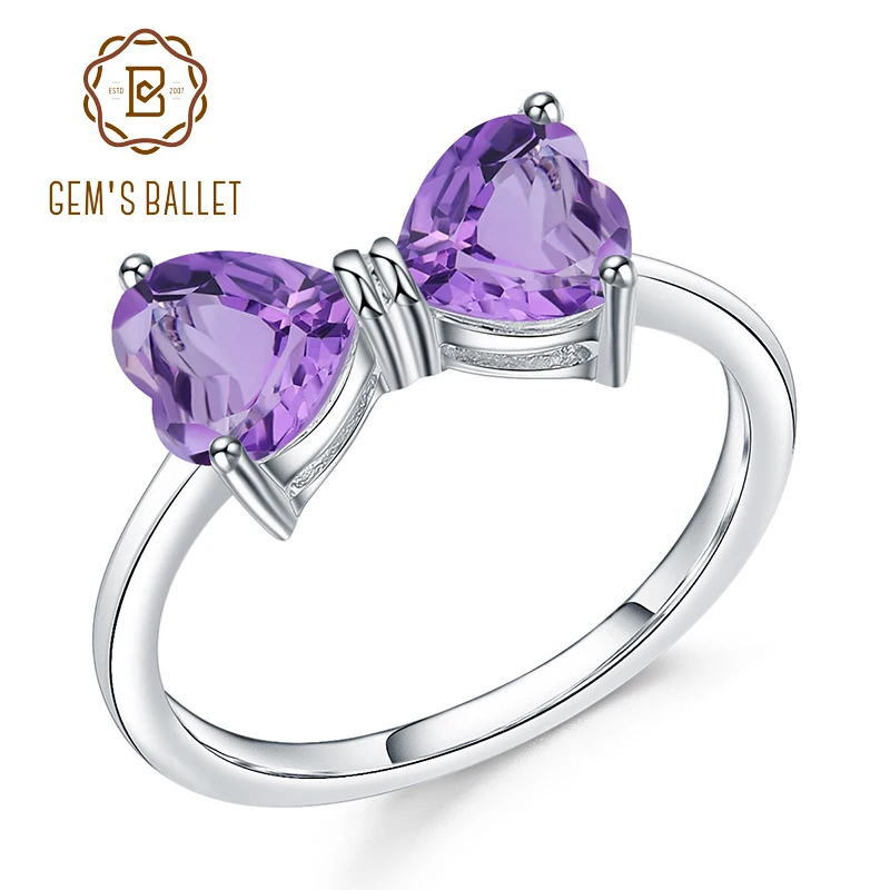 Женское кольцо в форме сердца GEM'S BALLET серебряное с бантом и натуральным