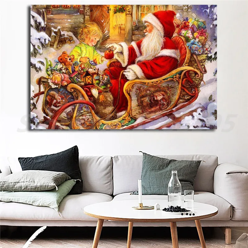 

Christmas Santa Claus With Gifts Wall Art Canvas Posters Prints Painting Wall Pictures For Office Living Room Home Decor Artwork