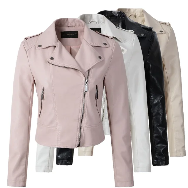 US $19.97 Brand Motorcycle PU Leather Jacket Women Winter And Autumn New Fashion Coat 4 Color Zipper Outerwea