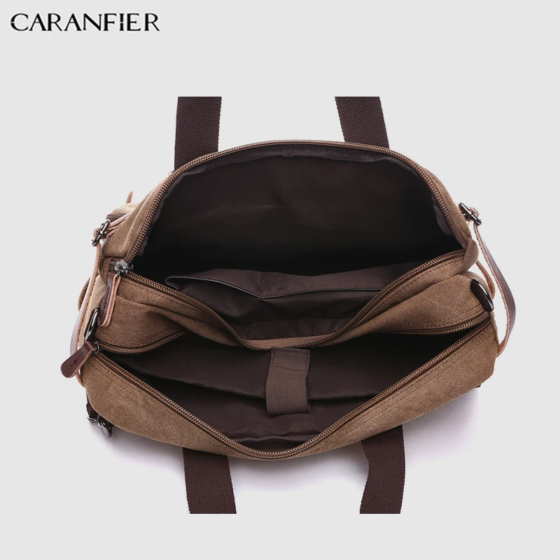 Мужской портфель CARANFIER деловая холщовая двухслойная сумка мессенджер