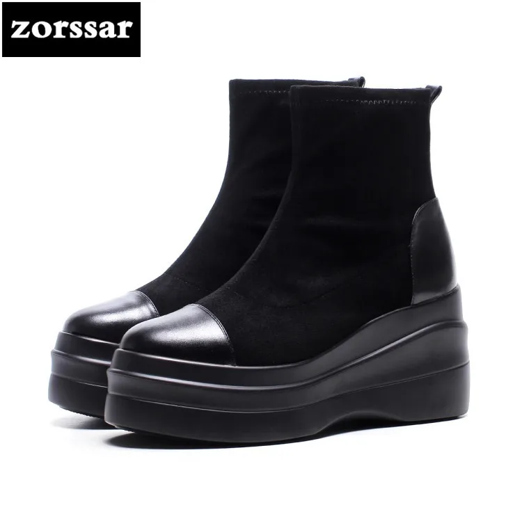 {Zorssar}/2018 г. новые замшевые зимние сапоги женские эластичные на платформе и