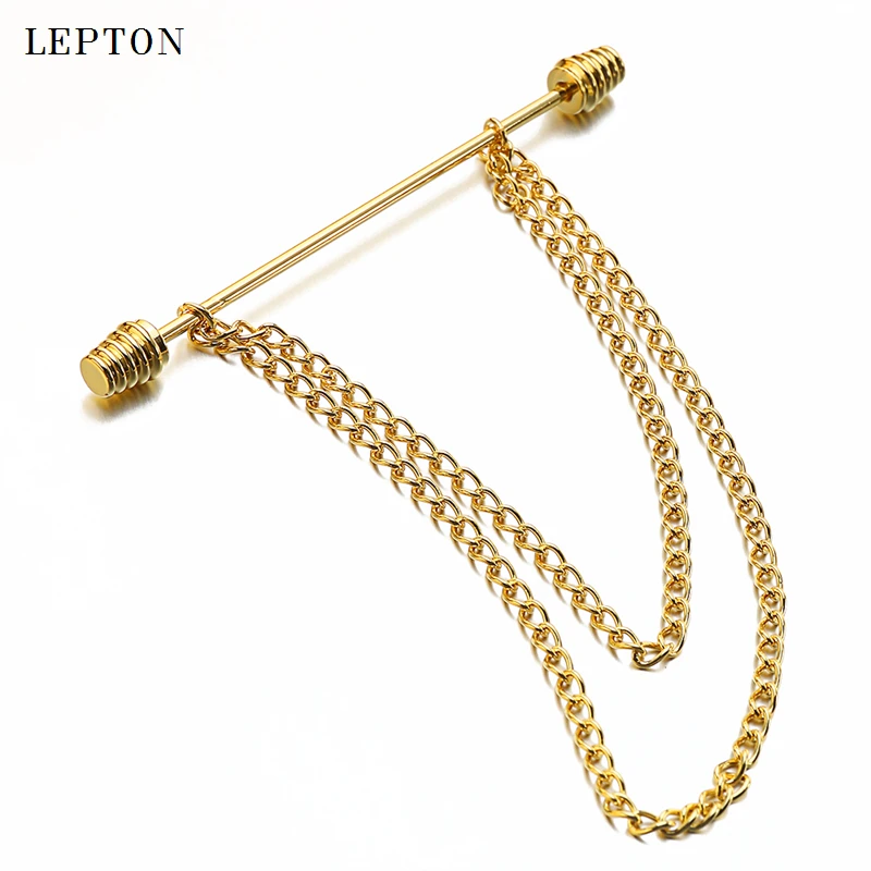 Hot Men's Stainless Steel 2017 Lepton Gold Collar Pin With Chain 7cm ...