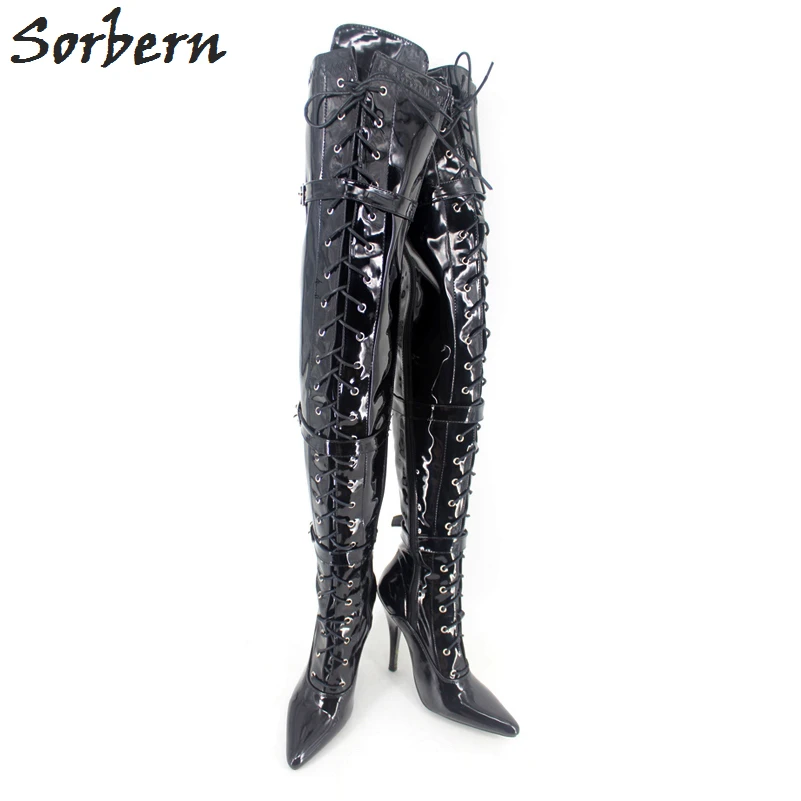 Bout Femme Haut En Black Cuissardes Talon Verni custom rouge Brillant Pointu Femmes Talons Hiver Color Bottes white Mince Cuir Chaussures 2017 707cWzrav
