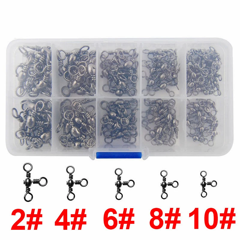 

JSM 120pcs Barrel Cross Line Fishing Swivel Sea Fishing Barrel Cross-line Swivels Set With Box Fishing Tackle Size 2 4 6 8 10