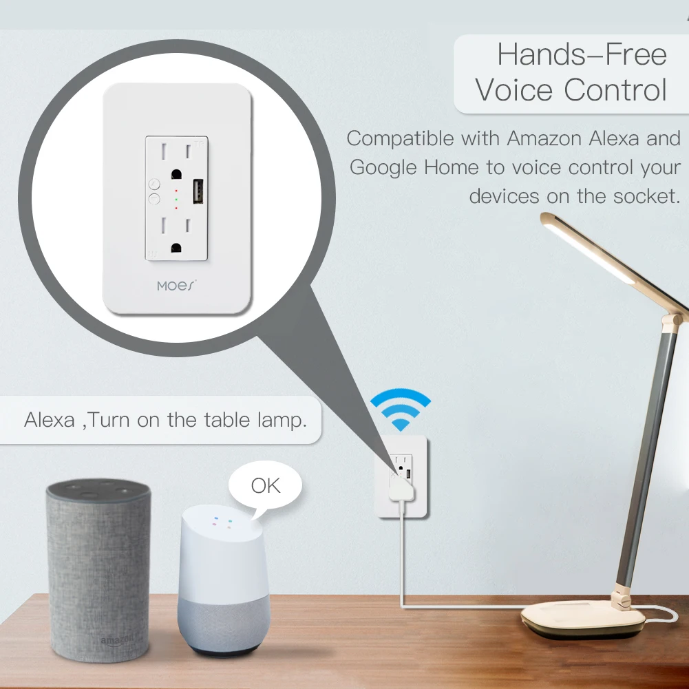 Умная настенная розетка с 2 разъемами USB работает Alexa Google Home не требуется