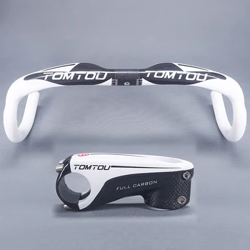 

TOMTOU Cycling Road Bike Bicycle Handlebars 400mm 420mm 440mm + Stem 80/90/100/110mm Glossy White Handlebar Set - TB6M54