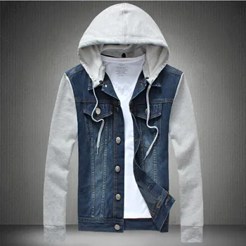 

Men's fashion cowboy clothing detachable splicing cultivate one's morality men hooded jacket coat clothes big yards S - 4 xl