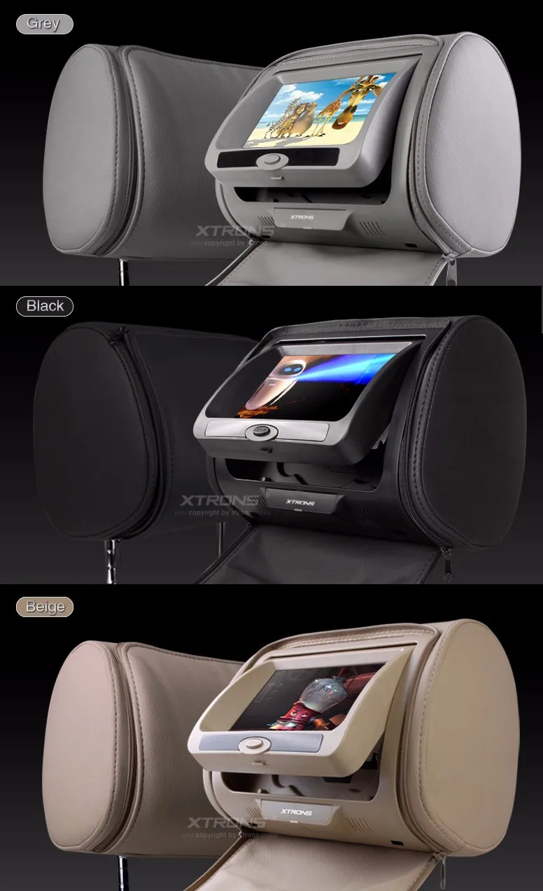 Top 2x7" Beige Headrest Car Monitor with DVD Function & USB SD FM Transmitter IR Transmitter & 2 IR Headphones(Black&Grey Optional) 7