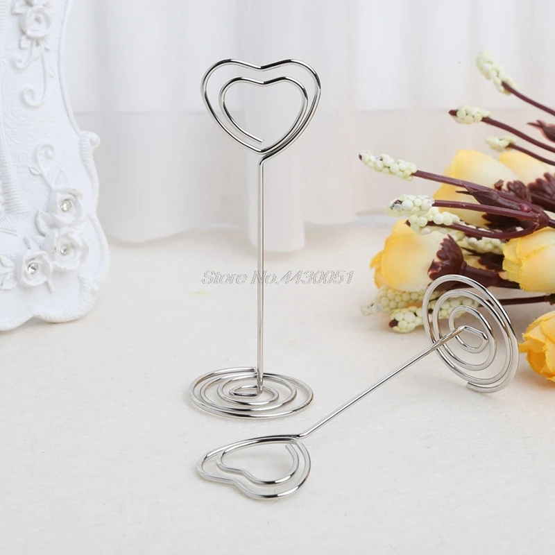 10Pcs/set Place Card Holder Heart Shape Clips Wedding Favors Place Card Holder Table Photo Memo Number Name Clips Base