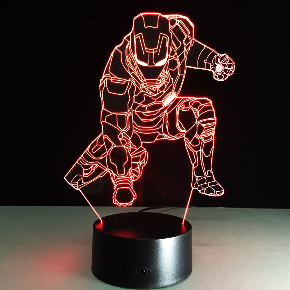 USB Powered Nice Gift 7 Color 7 Colors Changing Iron Man Head 3D Illusion Lamp 